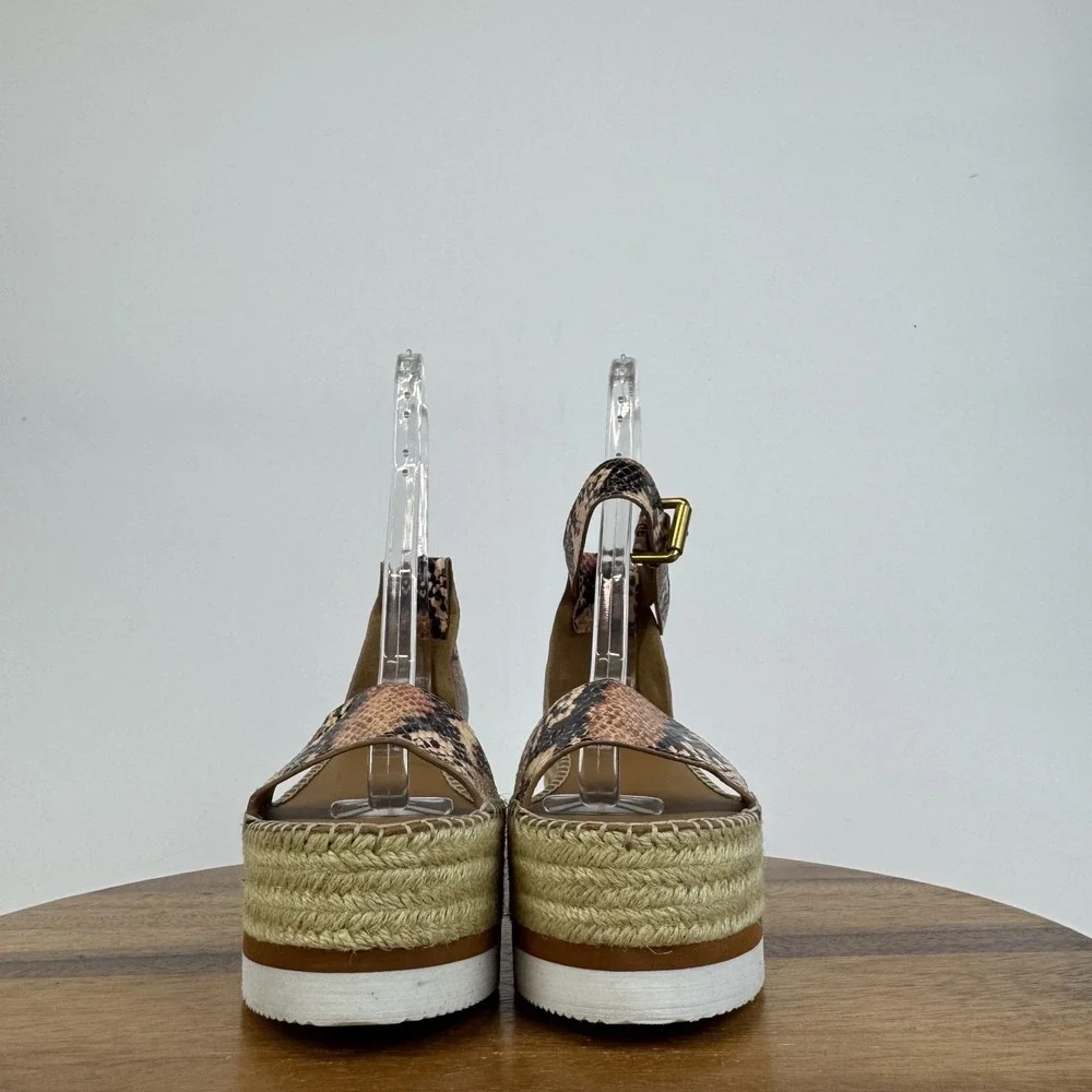 New Womens See By Chloe Glyn Snakeskin Print Platform Espadrille Sandals Size 37